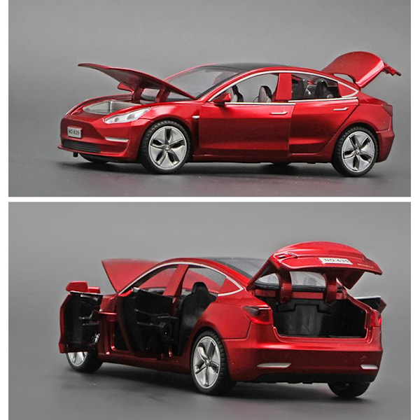 1:32 Tesla Model 3 Legering Bilmodell Diecast Leksaksbil med Lys- og Ljudeffekter, Barnleketøy Guttepresent Model 3 Red