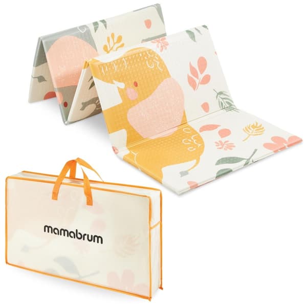 Double-sided foldable foam mat 180 x 120 x 1 cm - Exotic Elephants/Delicate Grey-FA- Elephants