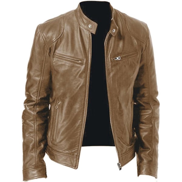 Herr Faux Skinnjakke, Vindtett Motorsykkel Bomberjakke Khaki Khaki 2XL
