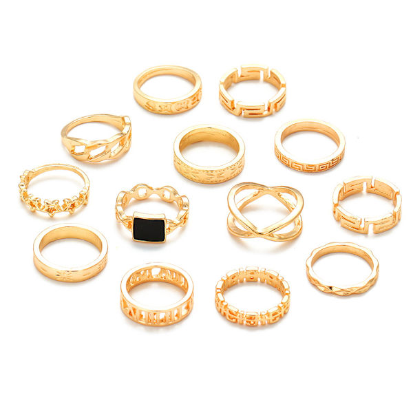 13 st handgjorda ringar i guld --- guldsmyckesringar, guld silverring set
