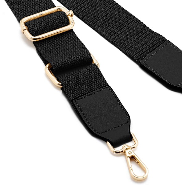 Bred skulderveske for kvinner, justerbar erstatningsrem i lær (svart) Black