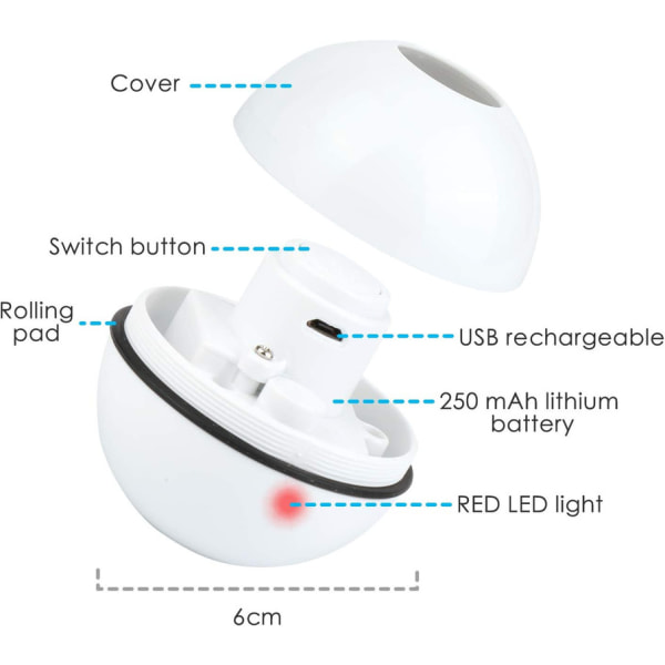 Interaktiv kattelegetøjsbold med LED-lys, 360 graders selvroterende