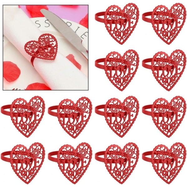 12 Pieces Valentine's Day Napkin Ring Cutout Heart Napkin Holder