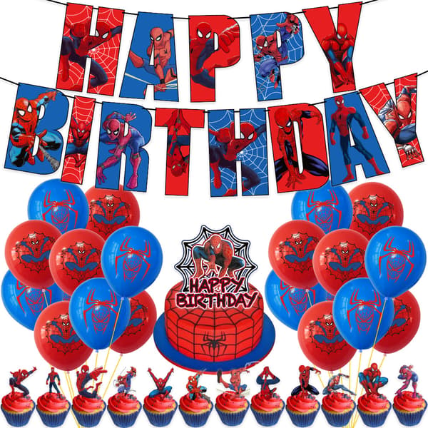 Spider-Man-tema bursdagsbanner, vimpel, ballonger, festdekorasjoner-FA-