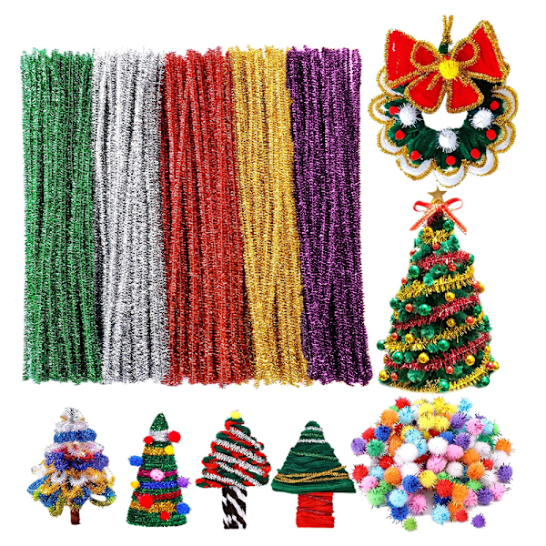 500 kpl chenille-puhdistajia, jouluinen glitter-chenille-puhdistaja, sopii