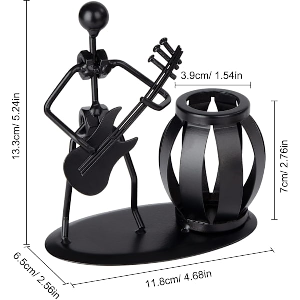 Guitar Pen Holder Sød metal pen holder Multifunktionel musikafspiller Desktop Organizer Dekoration til kontor Skole Julegave Sort