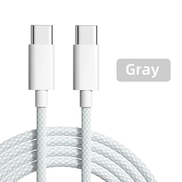 60W 3A USB Type-C til Type-C Kabel Datakabel For Iphone 15 Xiaomi Poco Hurtiglading USB C Kabel Type-C Data Ladningskabel Kabel 20V Gray White