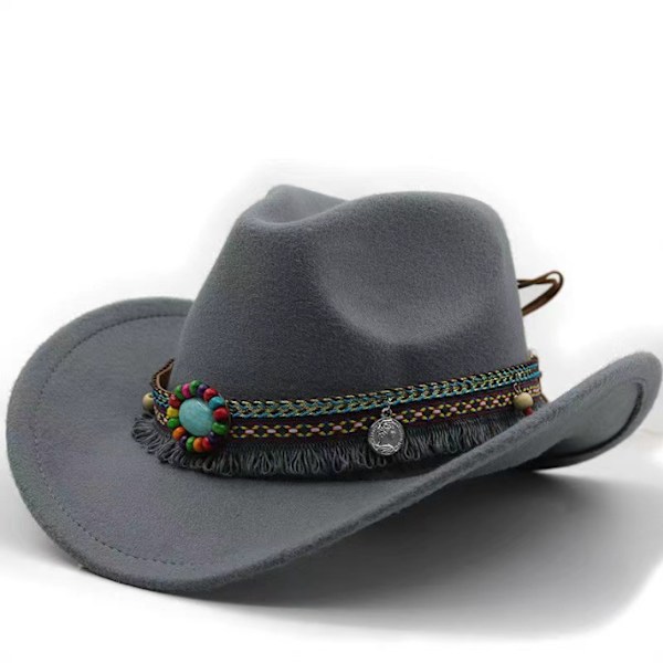 Mode vestlig cowboyhat med filt keps med rullet op skygge grey