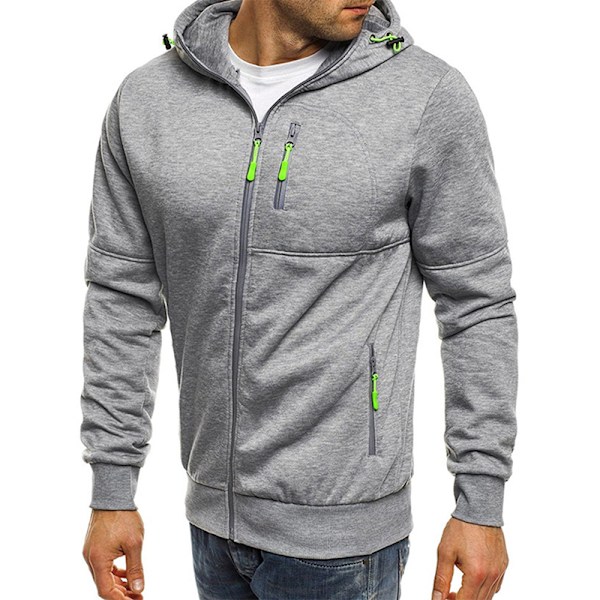 Man Hoody Fleece Varma Hoodies Jakke Genser Grå XL Grey