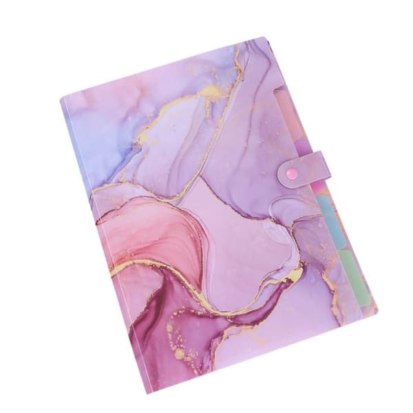 Expanding Folder Aesthetic Folders for School Aesthetic Folder with Labels 5-Pocket Document Folders for School, Office, Home (Rose Gold)-FA- Marble Pink