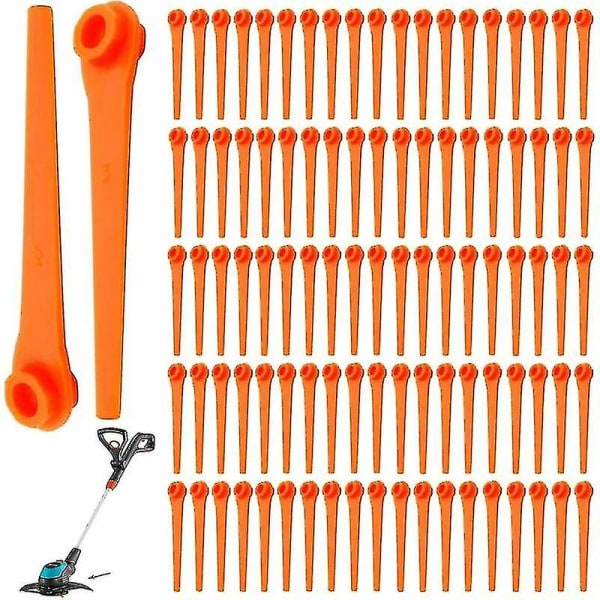 100-pack plastbytter for Gardena 9823 9825 9820 9821 Strimmerblad 70mm