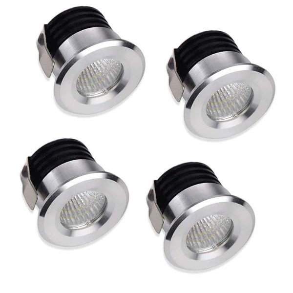 Sett med 4 mini LED-innfelte spotlights, 3W, varmt hvitt