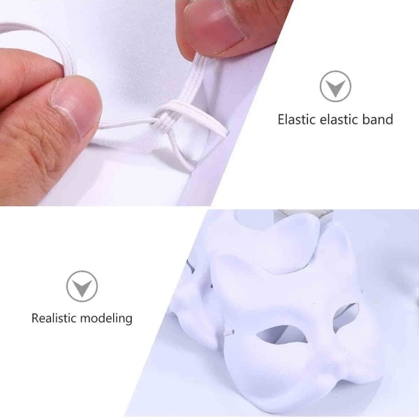 PCS Therian Masker Vita Kattmasker Glansiga DIY Halloweenmasker Djur, Kattmask