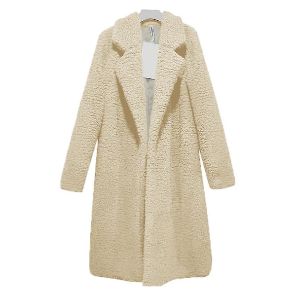 Dame Plysj Lapel Lang Frakke Vinter Fleece Parka Langærmet Trenchcoat Vinterjakke CNMR Z X Khaki Khaki 2XL