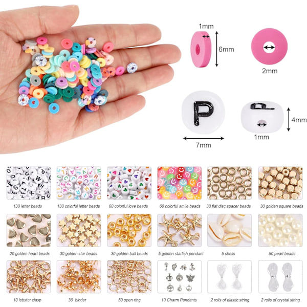 16500st, 66 farver, ler Heishi-perler med 260 bogstavs perler Kit