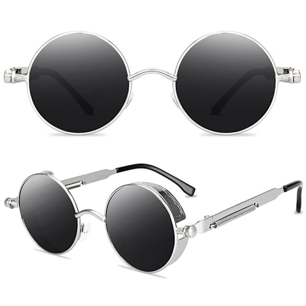 Pyöreät objektiivi aurinkolasit Fashion Circle Ozzy Hippie-lasit Hopeakehys Mustat Linssit Silver Frame Black Lenses 1 Pack