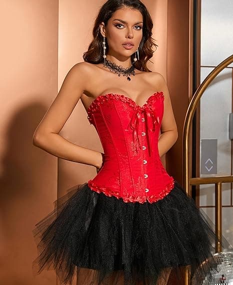 Korsett Toppar för Kvinnor, Bustier Shapewear Underkläder, Spets Midja Push Up Bodysuit röd red-FA- red S