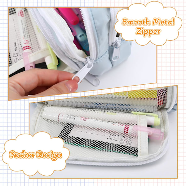 Aprikos Pennetui med Lommer Stor Pennetui Multifunktionel Pennetui Preppy Pennetui Papirvarer Organizer Æstetiske Makeuptasker Blue