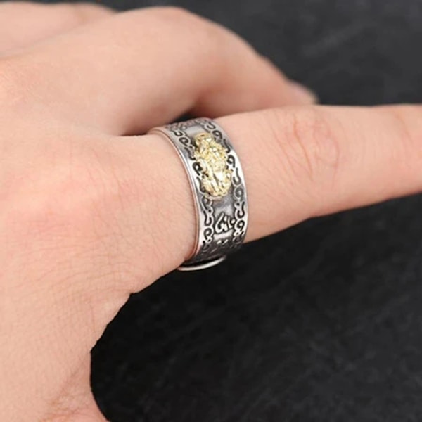 Feng Shui Pixiu Mani Mantra Beskyttelse Rigdom Ring Amulett Rigdom Lykke Åben Justerbar Ring Buddhistisk Smykker Ring default