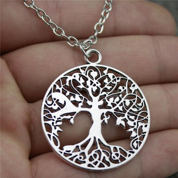 Halsband Livets Träd - Symbol för Livets Träd, Lång Kedja silver