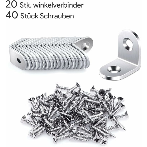 20 kpl 20x20mm suorakulmainen kulma, ruostumattomasta teräksestä valmistettu kulmatuki