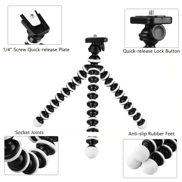 Octopus flexibel stativkamera + monteringsfäste för actionkamera, selfie-stativ för livesändning