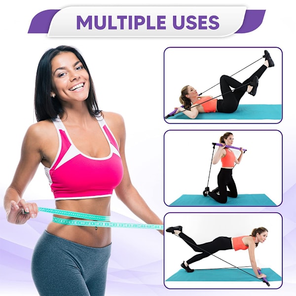 Pilates Bar Set Resistance Bands Justerbara Bands Träning Lila Purple