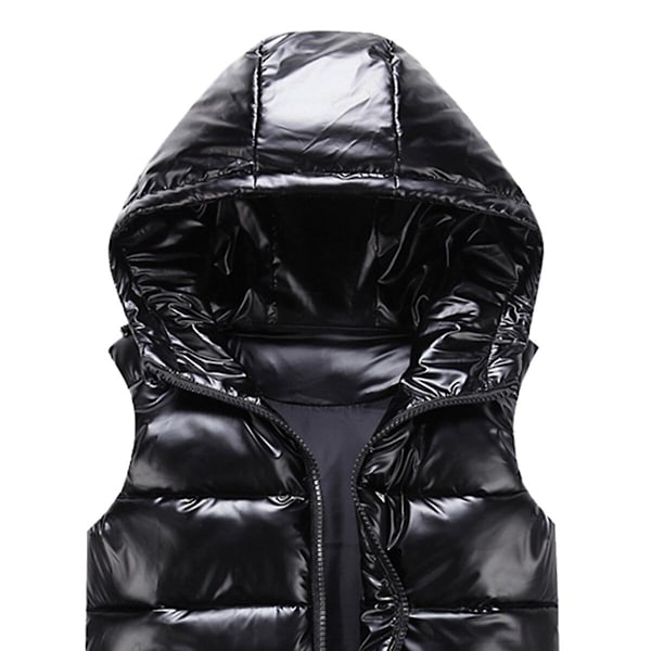 Sliktaa Unisex Glansfuld Vandafvisende Ærmeløs Jakke Letvægts Puffer Vest Sort M Black