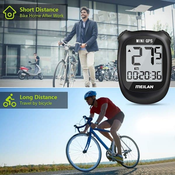 M3 Mini GPS Bike Computer, Wireless Bicycle Odometer and Speedometer IPX5 Waterproof Cycling Computer with LCD Screen Black-FA-