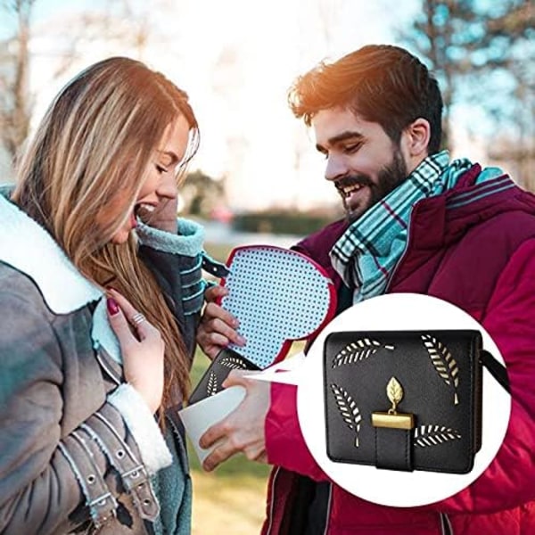 Læder kort pung, sød dame læder pung pung kvinder mode kort pung damer pung clutch holder etui blad lynlås kort pung (sort)