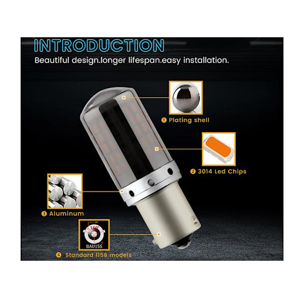 Bau15s gul blinklys Canbus LED-lamper 12v py21w diadem silver 42