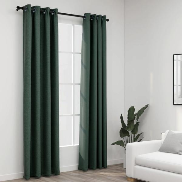 vidaXL Tummennäkyvät verhot renkailla pellavamainen 2 kpl vihreä 140x245cm green 2530