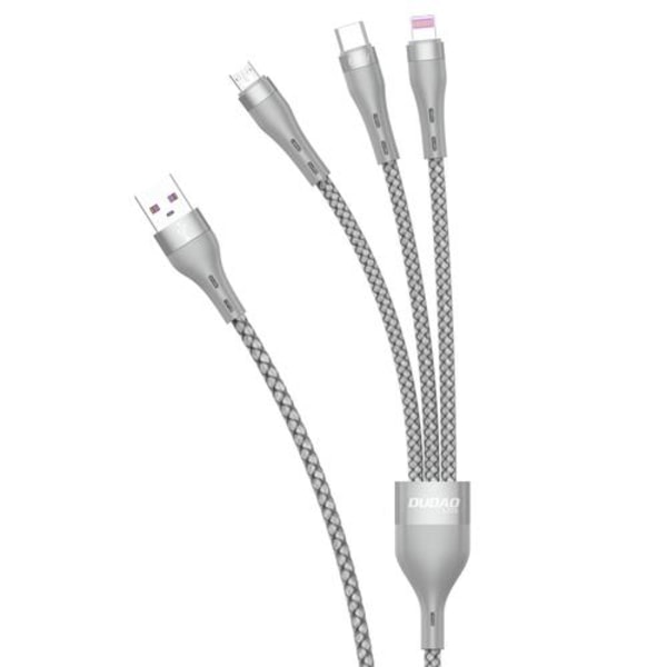 65W Super 3-i-1 laddkabel - iPhone / microUSB / USB-C 1,2m gray 140