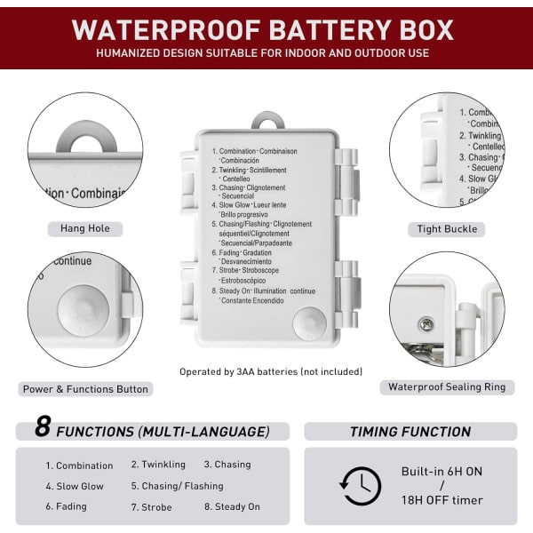 2-pack batteridrivna ljusslingor - 8 lägen 50 LED-slingor Li