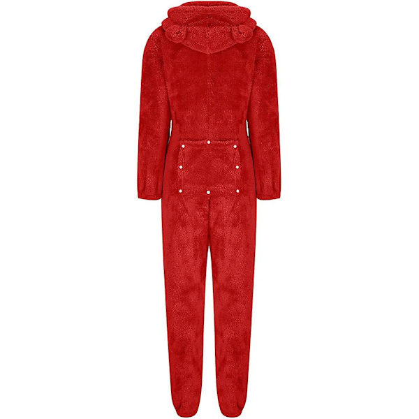 Kvindes Sexy Dyb V-udskæring Bodycon Jumpsuit Pyjamas Langærmet Romper Nattøj Rød Red M
