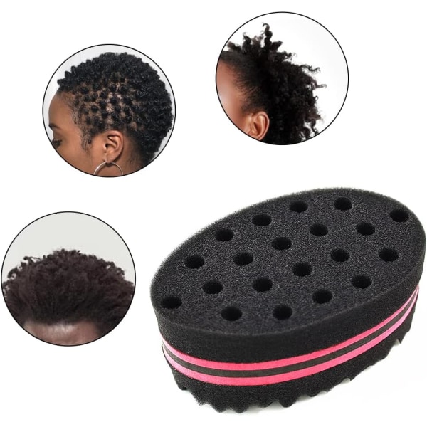 Hårsvampbørste, store hull (14 mm hull) Afro Curl Sponge, dobbeltsidig oval magisk twist spoler bølge hårsvamp for hjem og frisør