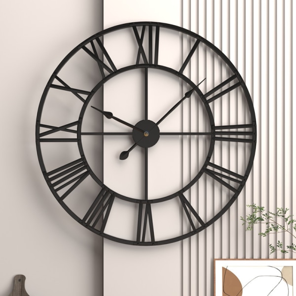 40cm Analog Vægur (Antik Guld) Sort Retro Metalur Tyst