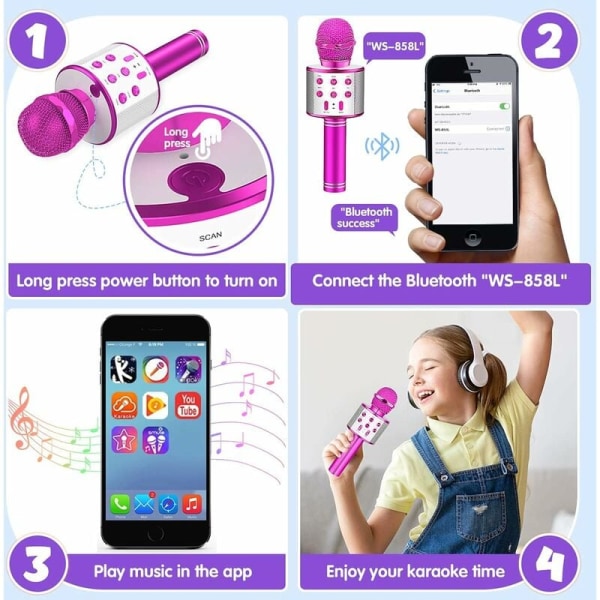 Mikrofon til børn, karaoke mikrofon til piger 3-15 år, fødselsdagsgaver til Android/iPhone/iPad/Sony/PC, legetøj til drenge 3-12 år, julegave