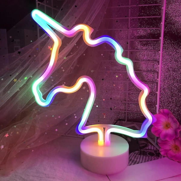 Enhörning LED-ljus Färgglad enhörning Ljus Neon Skylt Batteri eller US