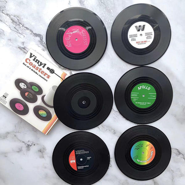 6 kpl lasinaluset juomille Retro-levy vinyylilevy aluslaatat Black