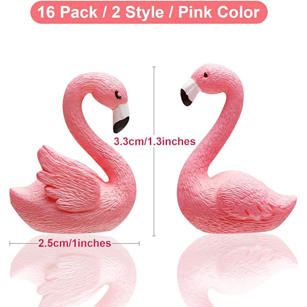 16 stk Mini Flamingo Miniatyrfigurer Eventyrhage Miniatyrmose Landskap DIY Ornament Tilbehør (2 stiler), Kakedekorasjon, Mikrolandskap