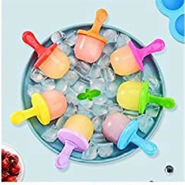 Silikon Popsicle - Mini 7-håls DIY Ice-pop form med färgglada pinnar Återanvändbar non-stick mat Graderad