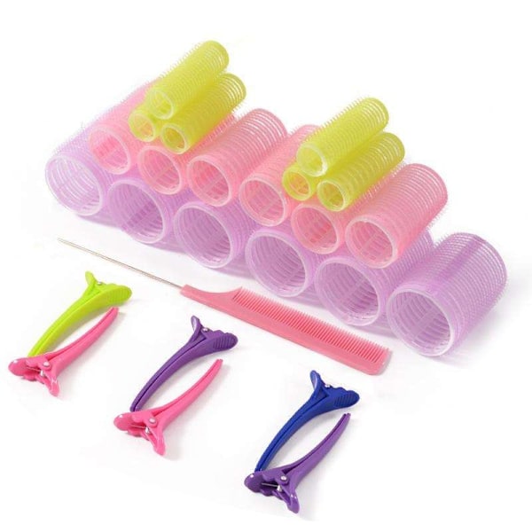 25-pack Hårrullar, Klämmor, Kam med Delare, Papiljotter multicolor