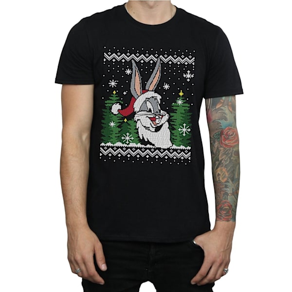 Looney Tunes Herra Bugs Bunny Joulu Fair Isle T-paita S Musta Black S