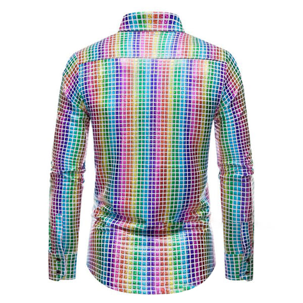 Herrklänning Skjorta Paljetter Långärmad Skjorta Fest Nattklubb Ljus Regnbåge 4XL light rainbow