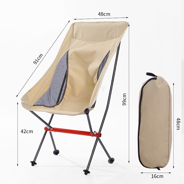 (Bred Beige) Fällbar Campingstol Hög Rygg Stol för Vuxna Utomhus Resor, Strandstol, Vandring