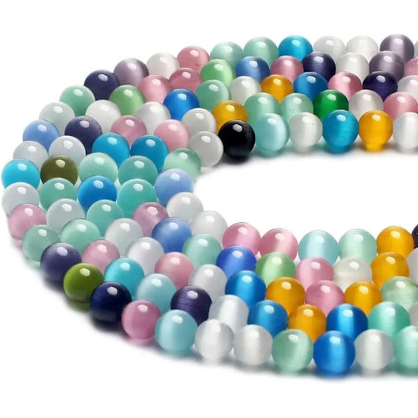 Luonnonkivi Vaaleanpunainen Valkoinen Kuukivi Kissan Silmä Helmiä Korujen Tekemiseen Sileät Irtoavat Välihelmiä Opal DIY Rannekoru Kaulakoru mixed color