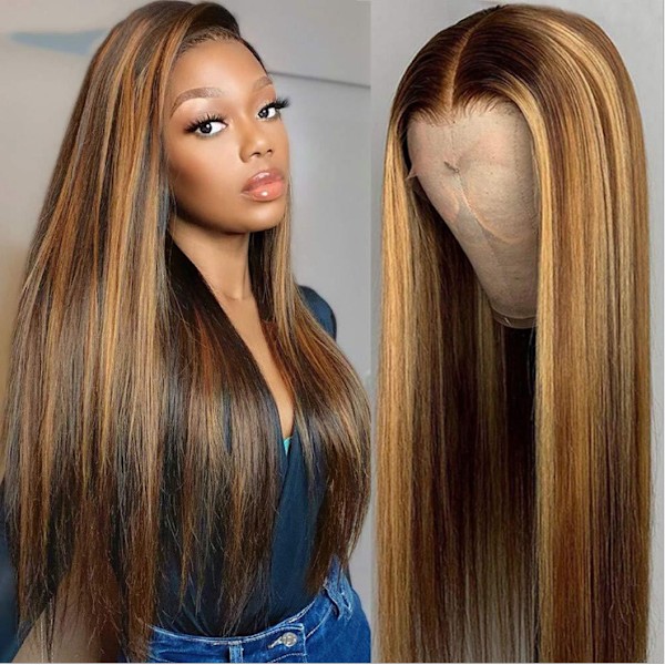 Ombre Blonde Peruk for kvinner Syntetisk Lang Rett Hai