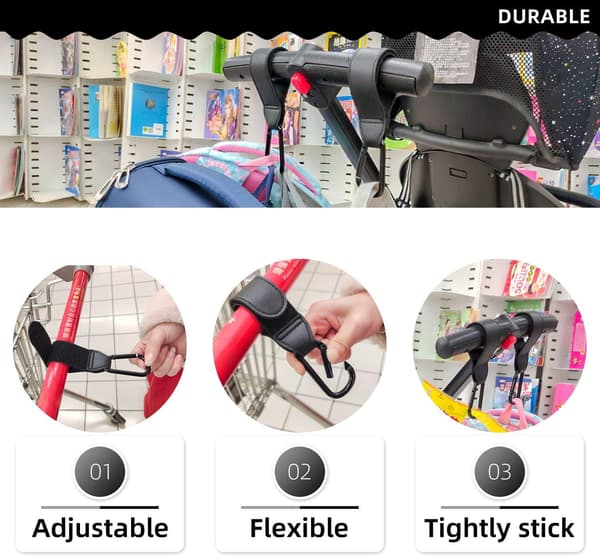 Barnevognskroge Universal Pusletaske Kroge til Ophængning af Tasker og Indkøb (Sort)-FA-