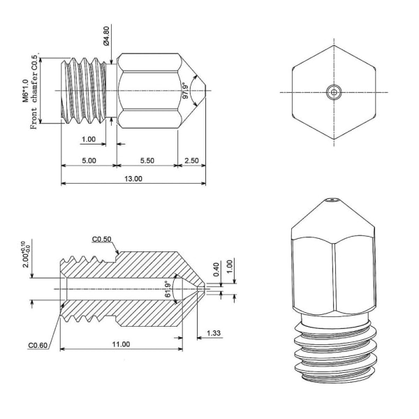 25 stk 0,4MM Ender 3 Dys MK8 3D-skriverekstruder Dys